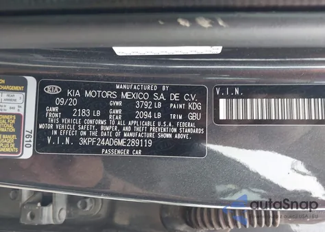 2021 Kia Forte Lxs from USA, damaged, VIN 3KPF24AD6ME289119